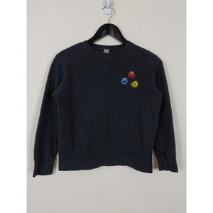 Uniqlo x Kaws x Sesame Street Embroidered Black Sweatshirt Elmo Kids Size 11-12